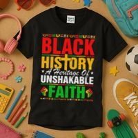 Black History Unshakeable Faith Junenth African American Kids T-Shirt thumb 3