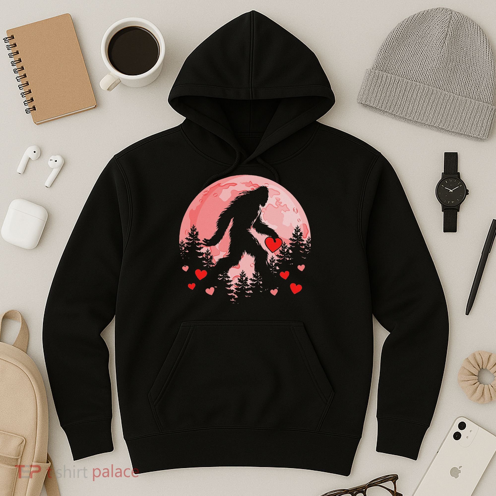 Bigfoot Heart Valentines Day Hoodie