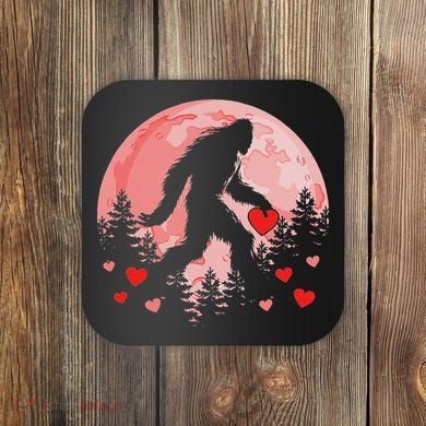 Bigfoot Heart Valentines Day Coaster