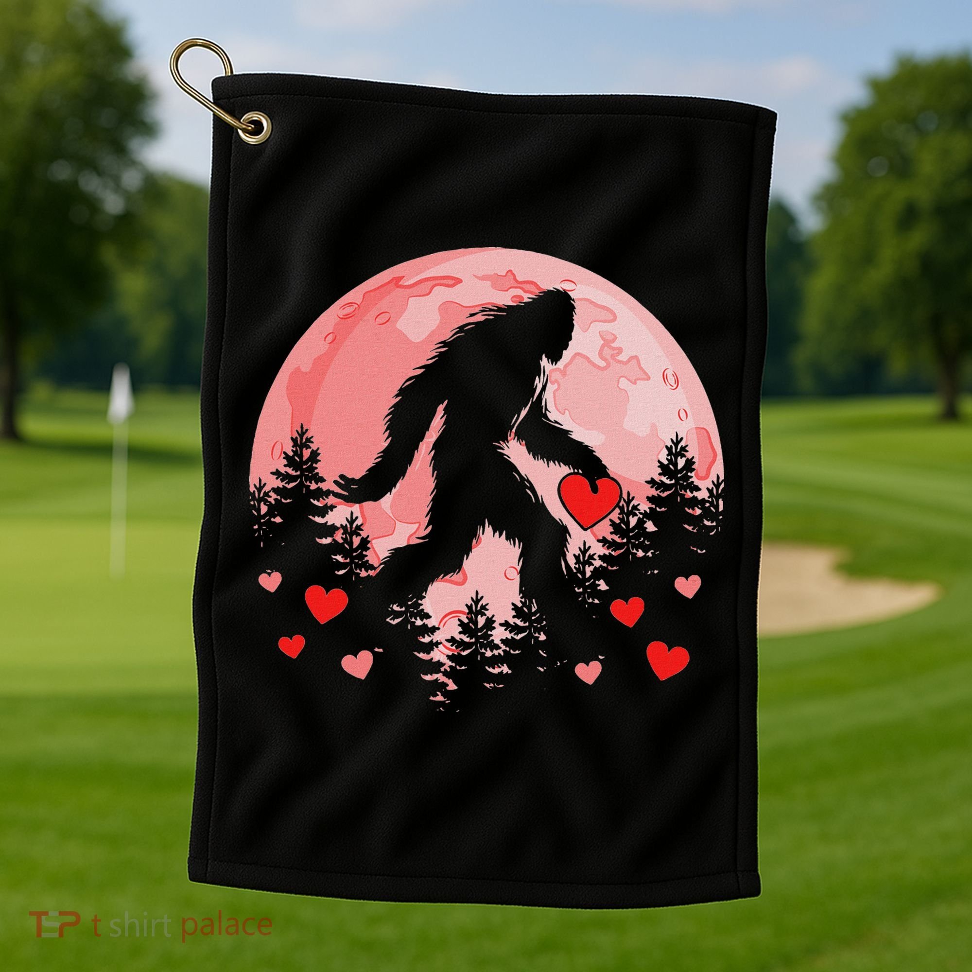 Bigfoot Heart Valentines Day Golf Towel