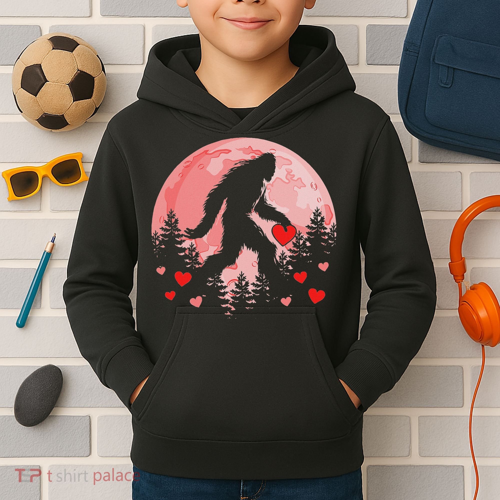 Bigfoot Heart Valentines Day Kids Hoodie