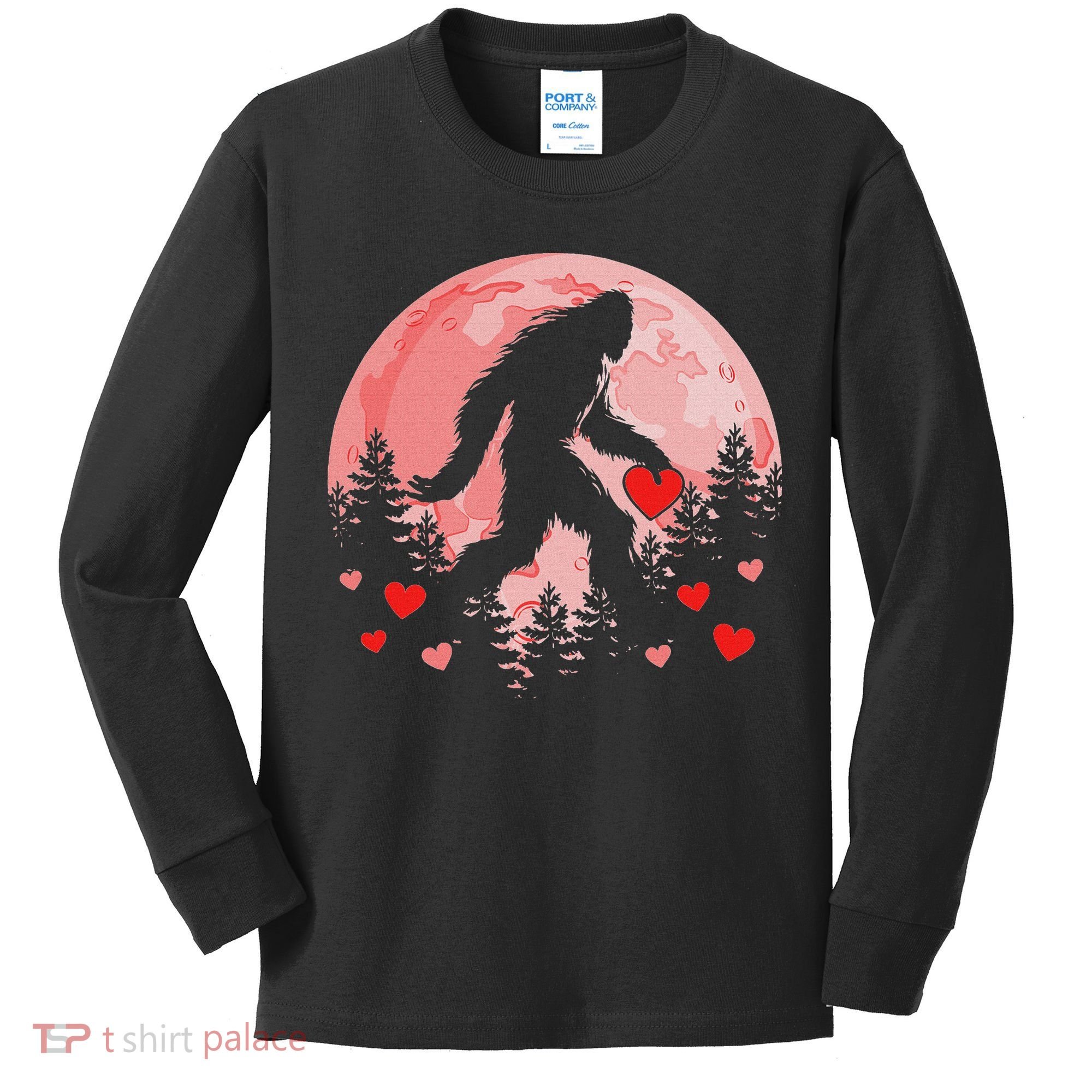 Bigfoot Heart Valentines Day Kids Long Sleeve Shirt