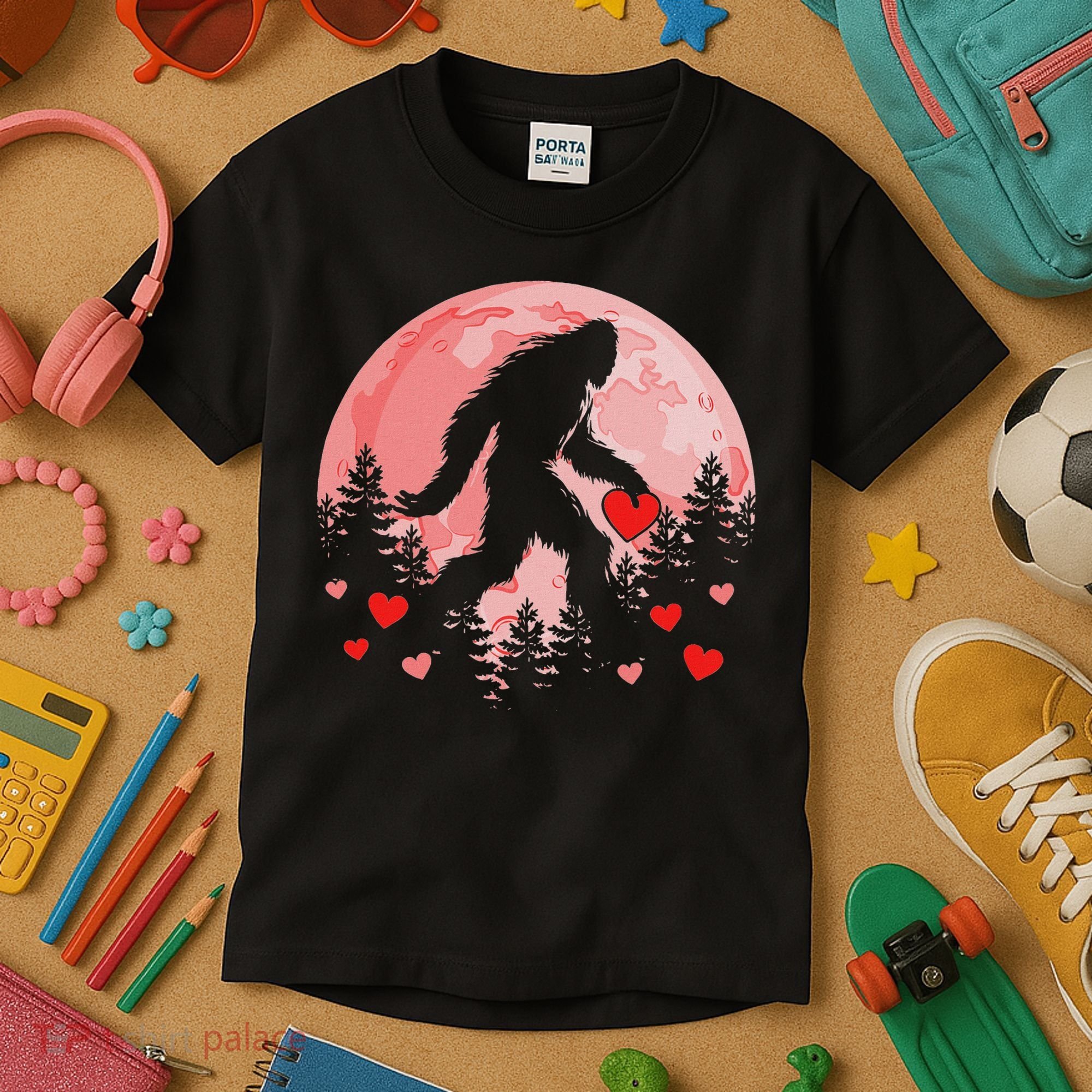 Bigfoot Heart Valentines Day Kids T-Shirt