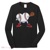 Baseball Heart Valentines Day Dabbing Baseball Catcher Long Sleeve Shirt thumb 0