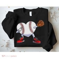 Baseball Heart Valentines Day Dabbing Baseball Catcher Sweatshirt thumb 2