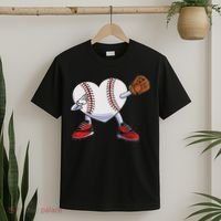 Baseball Heart Valentines Day Dabbing Baseball Catcher T-Shirt thumb 2