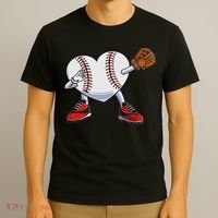 Baseball Heart Valentines Day Dabbing Baseball Catcher T-Shirt thumb 3