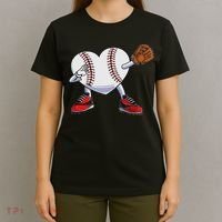 Baseball Heart Valentines Day Dabbing Baseball Catcher T-Shirt thumb 4