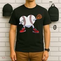 Baseball Heart Valentines Day Dabbing Baseball Catcher T-Shirt thumb 6