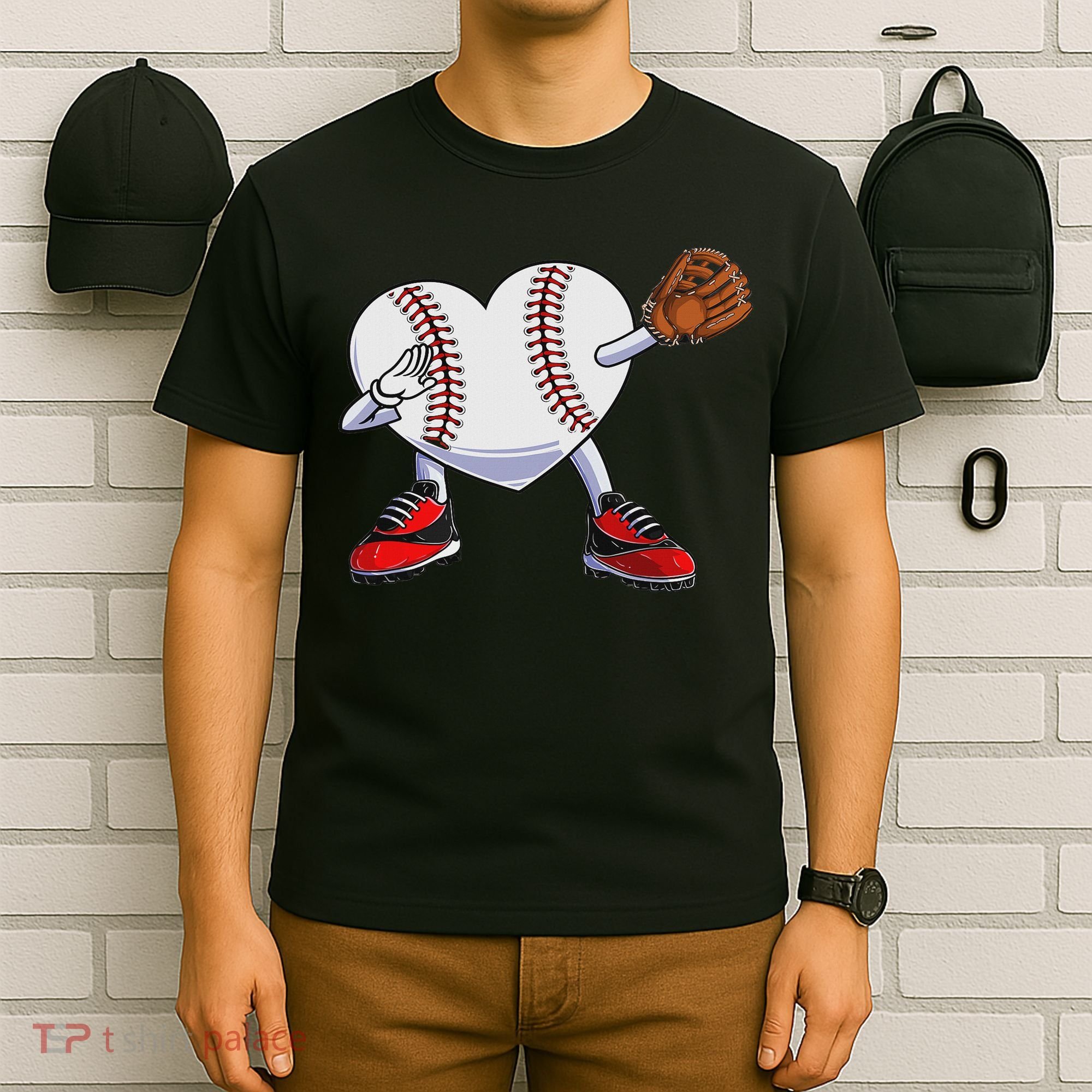 Baseball Heart Valentines Day Dabbing Baseball Catcher T-Shirt