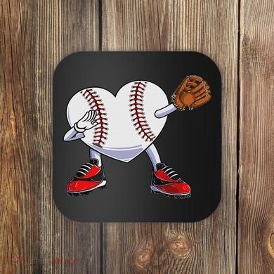 Baseball Heart Valentines Day Dabbing Baseball Catcher Coaster