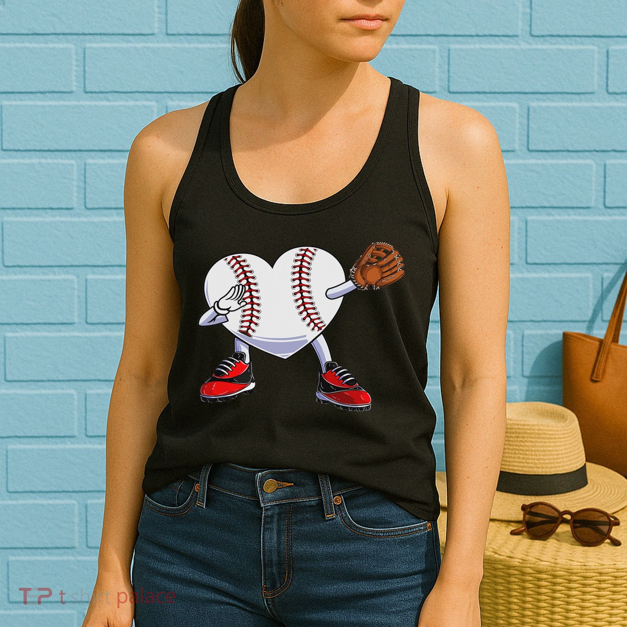 Baseball Heart Valentines Day Dabbing Baseball Catcher Women's Tank Top