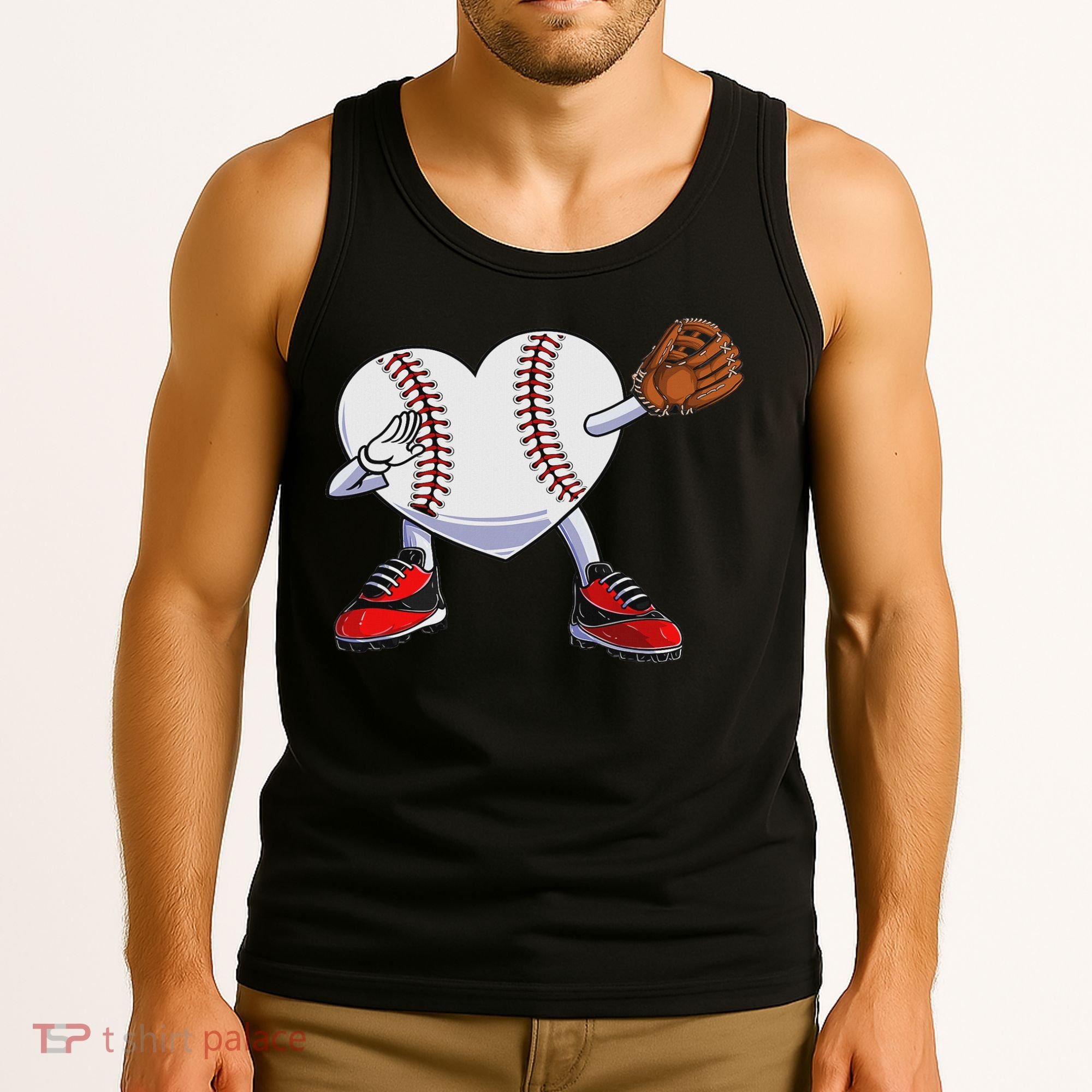 Baseball Heart Valentines Day Dabbing Baseball Catcher Tank Top