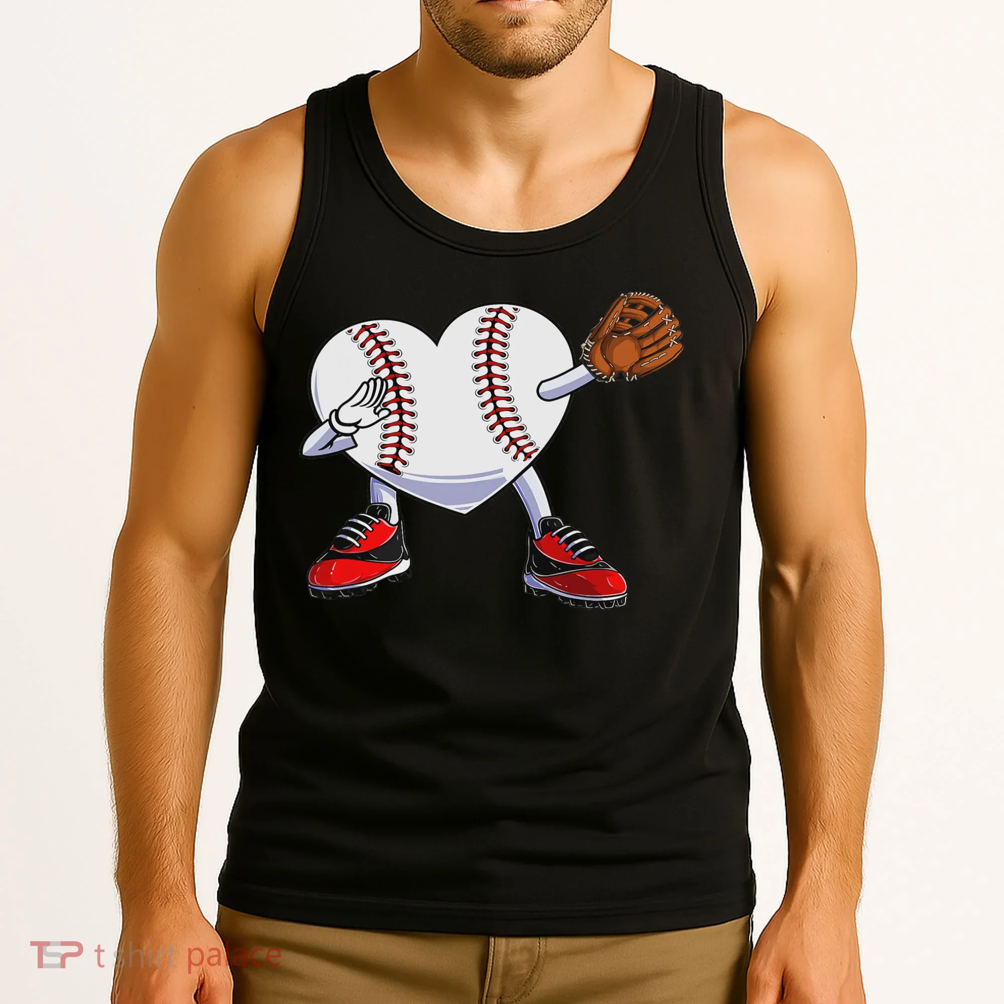 Baseball Heart Valentines Day Dabbing Baseball Catcher Tank Top