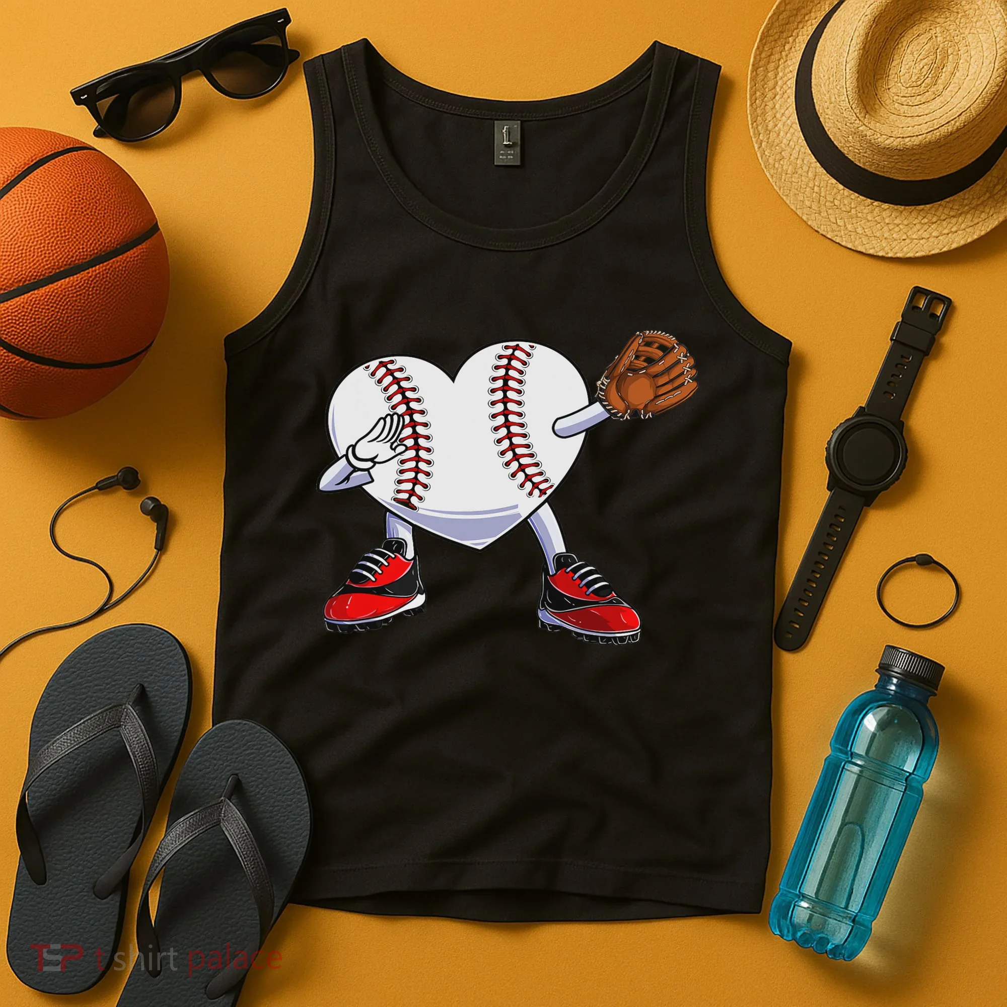 Baseball Heart Valentines Day Dabbing Baseball Catcher Tank Top