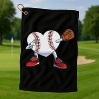 Baseball Heart Valentines Day Dabbing Baseball Catcher Golf Towel thumb 1