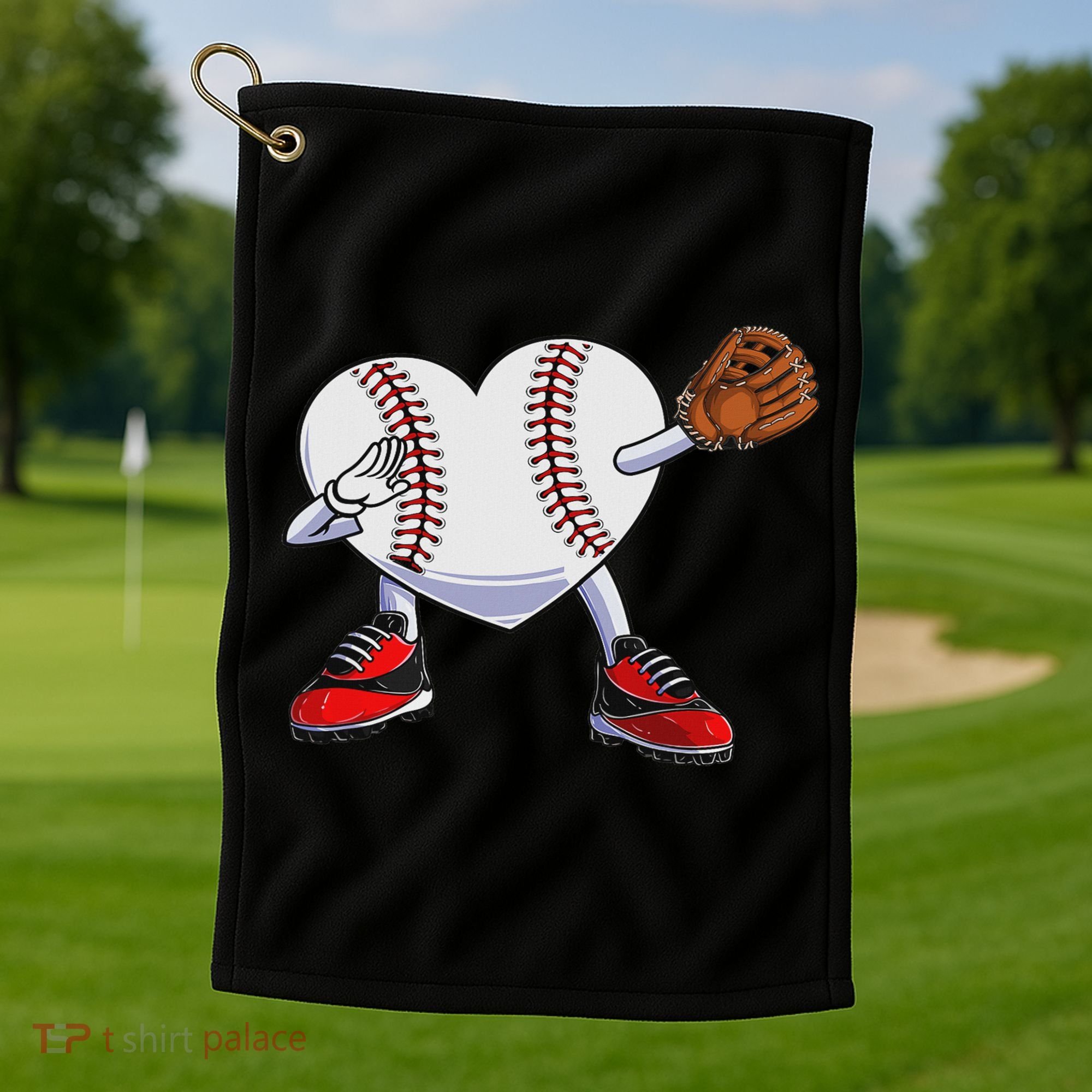 Baseball Heart Valentines Day Dabbing Baseball Catcher Golf Towel