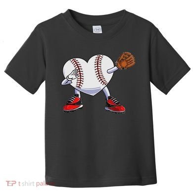 Baseball Heart Valentines Day Dabbing Baseball Catcher Toddler T-Shirt