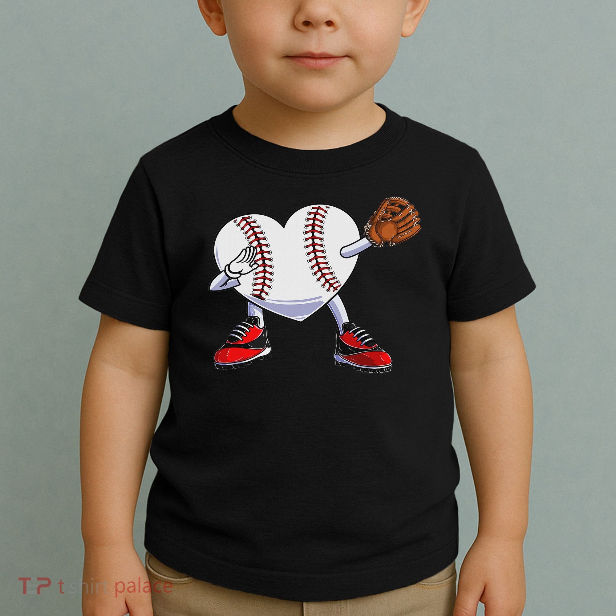 Baseball Heart Valentines Day Dabbing Baseball Catcher Toddler T-Shirt