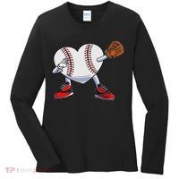 Baseball Heart Valentines Day Dabbing Baseball Catcher Women's Long Sleeve Shirt thumb 0