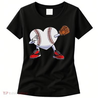 Baseball Heart Valentines Day Dabbing Baseball Catcher Women's T-Shirt