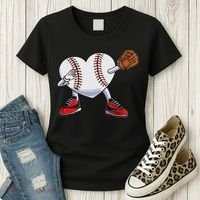 Baseball Heart Valentines Day Dabbing Baseball Catcher Women's T-Shirt thumb 3