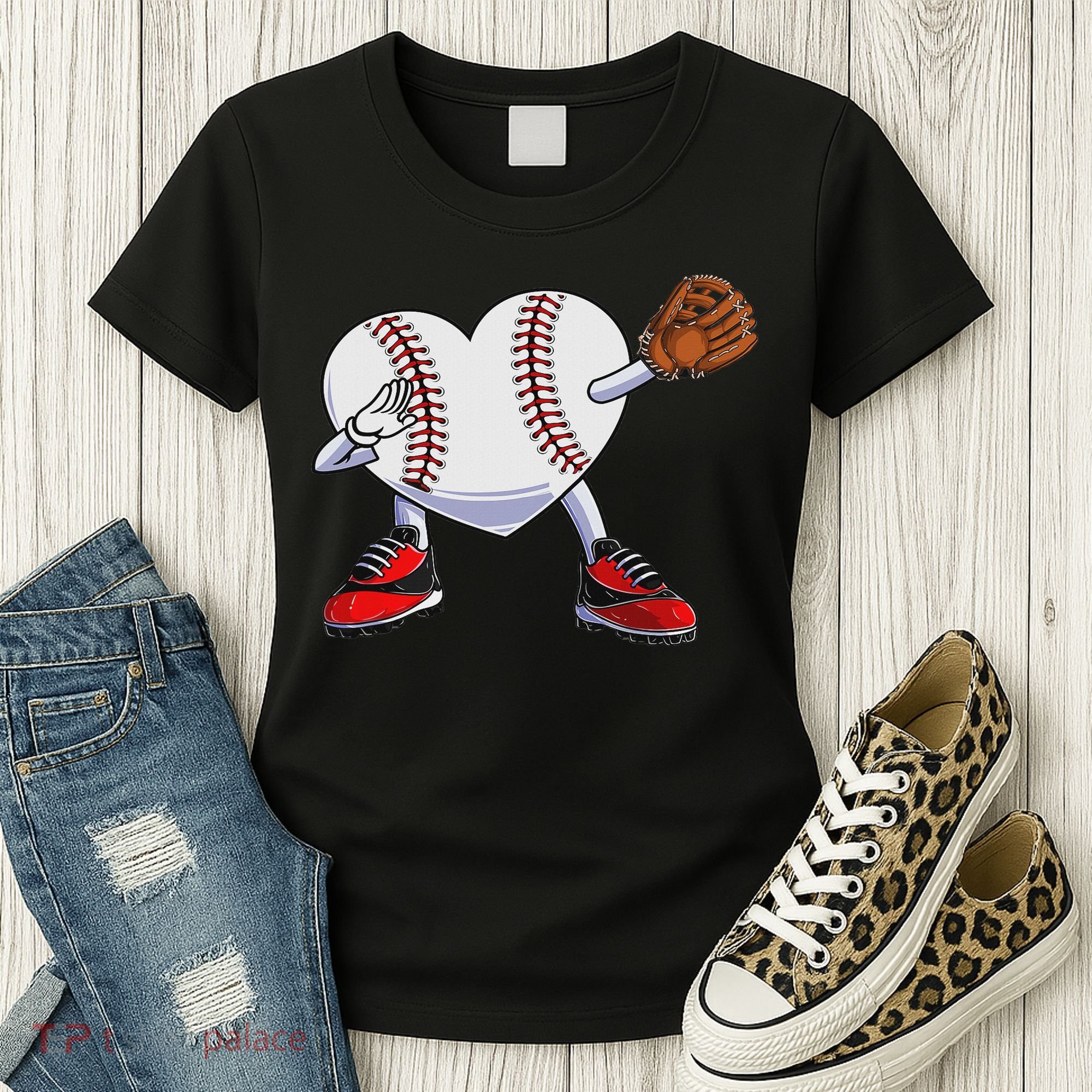 Baseball Heart Valentines Day Dabbing Baseball Catcher Women's T-Shirt