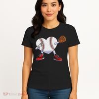 Baseball Heart Valentines Day Dabbing Baseball Catcher Women's T-Shirt thumb 4