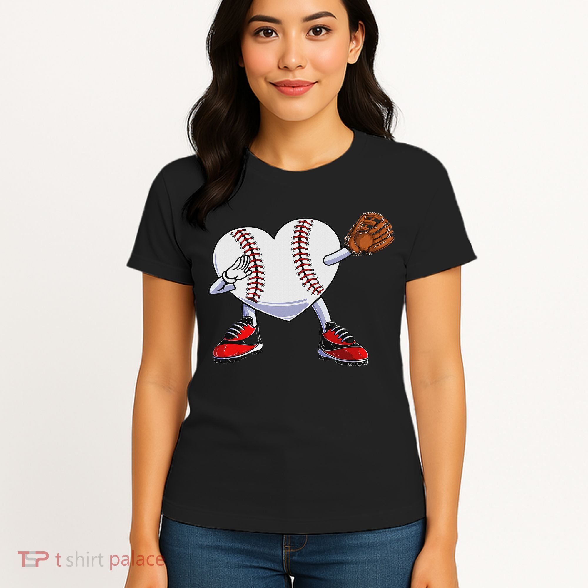 Baseball Heart Valentines Day Dabbing Baseball Catcher Women's T-Shirt