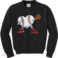 Baseball Heart Valentines Day Dabbing Baseball Catcher Kids Sweatshirt thumb 0