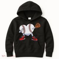 Baseball Heart Valentines Day Dabbing Baseball Catcher Kids Hoodie thumb 0