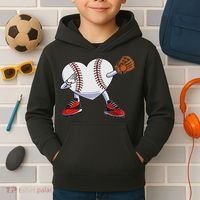 Baseball Heart Valentines Day Dabbing Baseball Catcher Kids Hoodie thumb 2