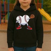 Baseball Heart Valentines Day Dabbing Baseball Catcher Kids Hoodie thumb 3