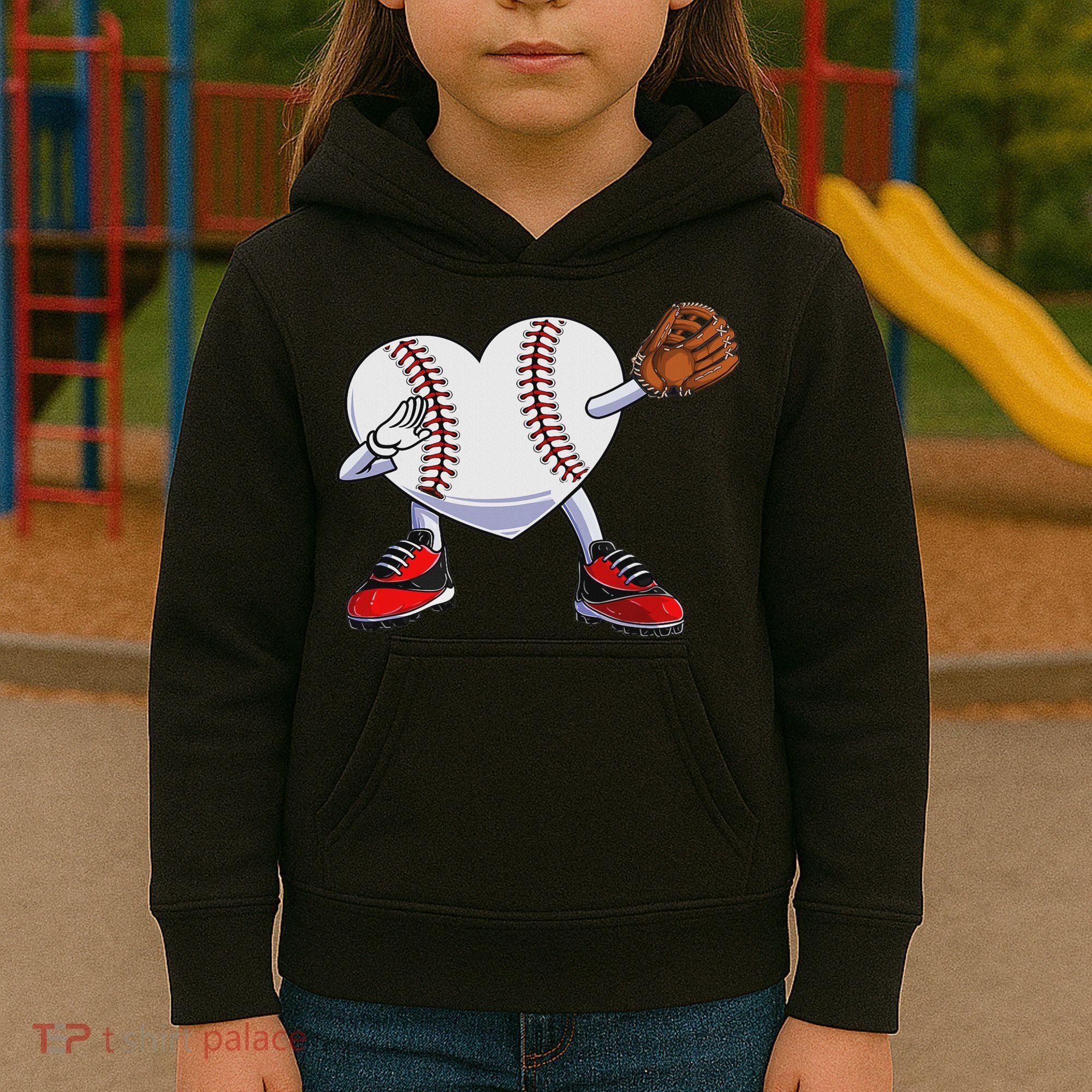 Baseball Heart Valentines Day Dabbing Baseball Catcher Kids Hoodie