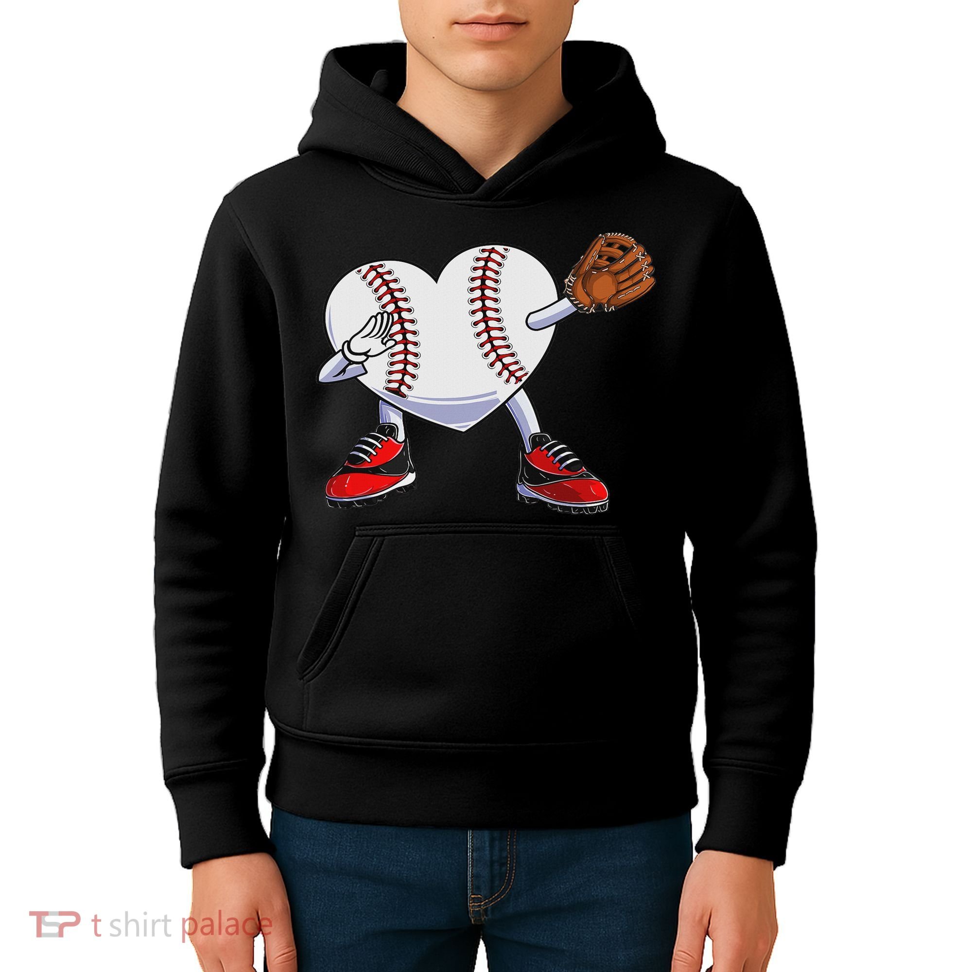 Baseball Heart Valentines Day Dabbing Baseball Catcher Kids Hoodie