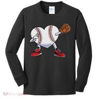 Baseball Heart Valentines Day Dabbing Baseball Catcher Kids Long Sleeve Shirt thumb 0