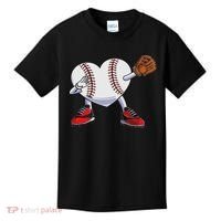 Baseball Heart Valentines Day Dabbing Baseball Catcher Kids T-Shirt thumb 0