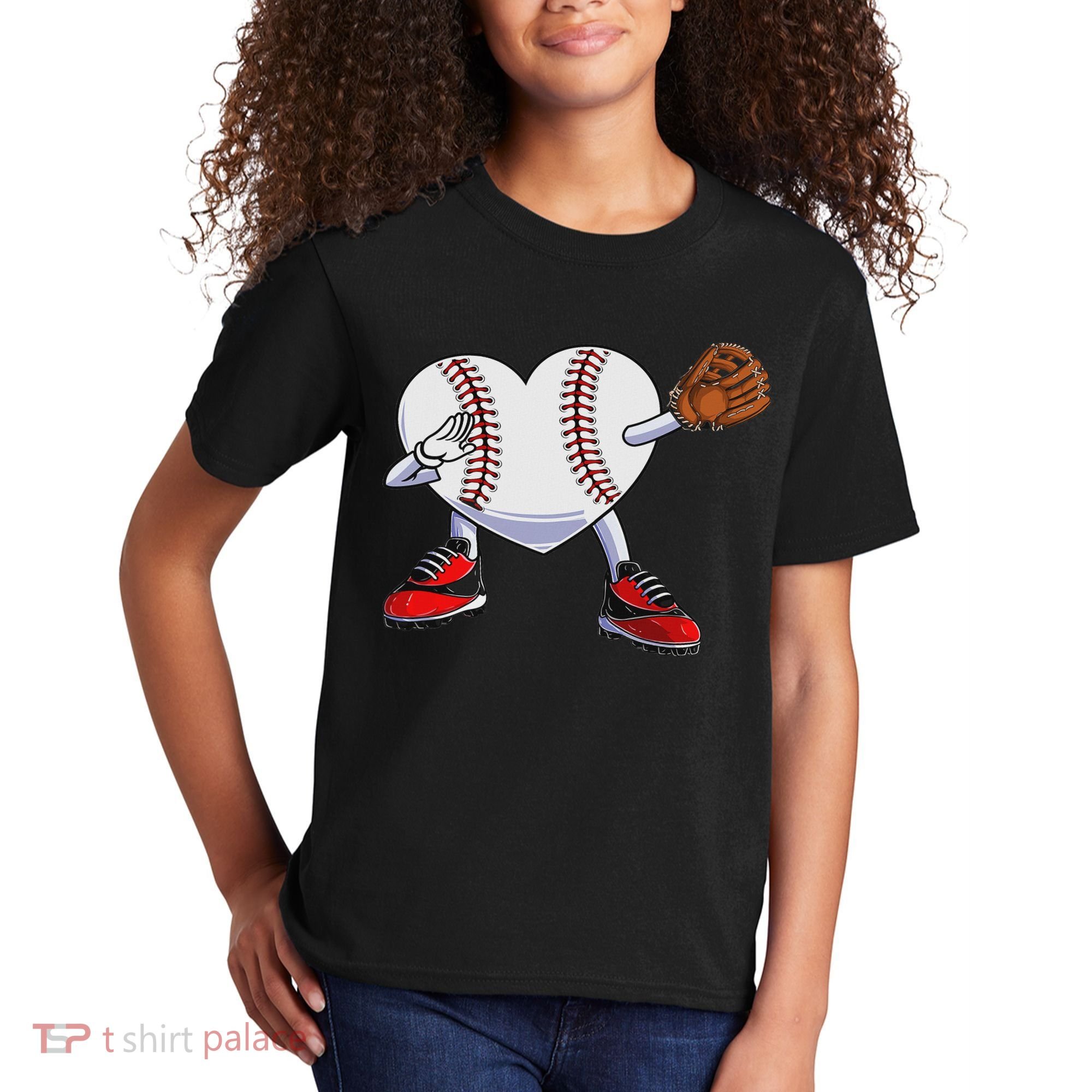 Baseball Heart Valentines Day Dabbing Baseball Catcher Kids T-Shirt