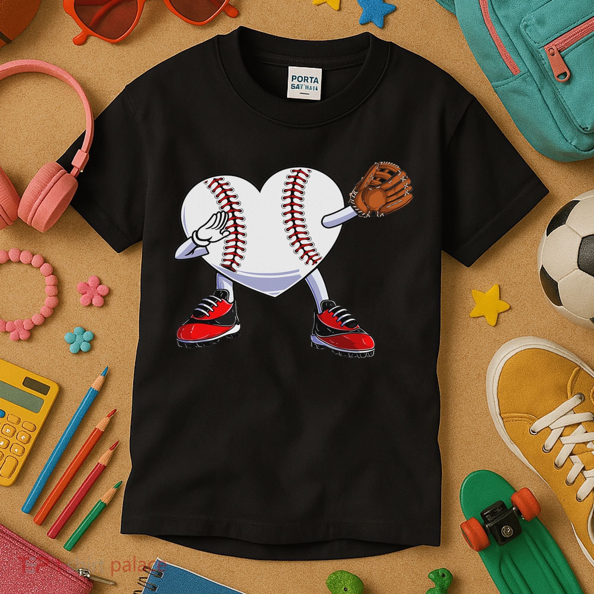 Baseball Heart Valentines Day Dabbing Baseball Catcher Kids T-Shirt