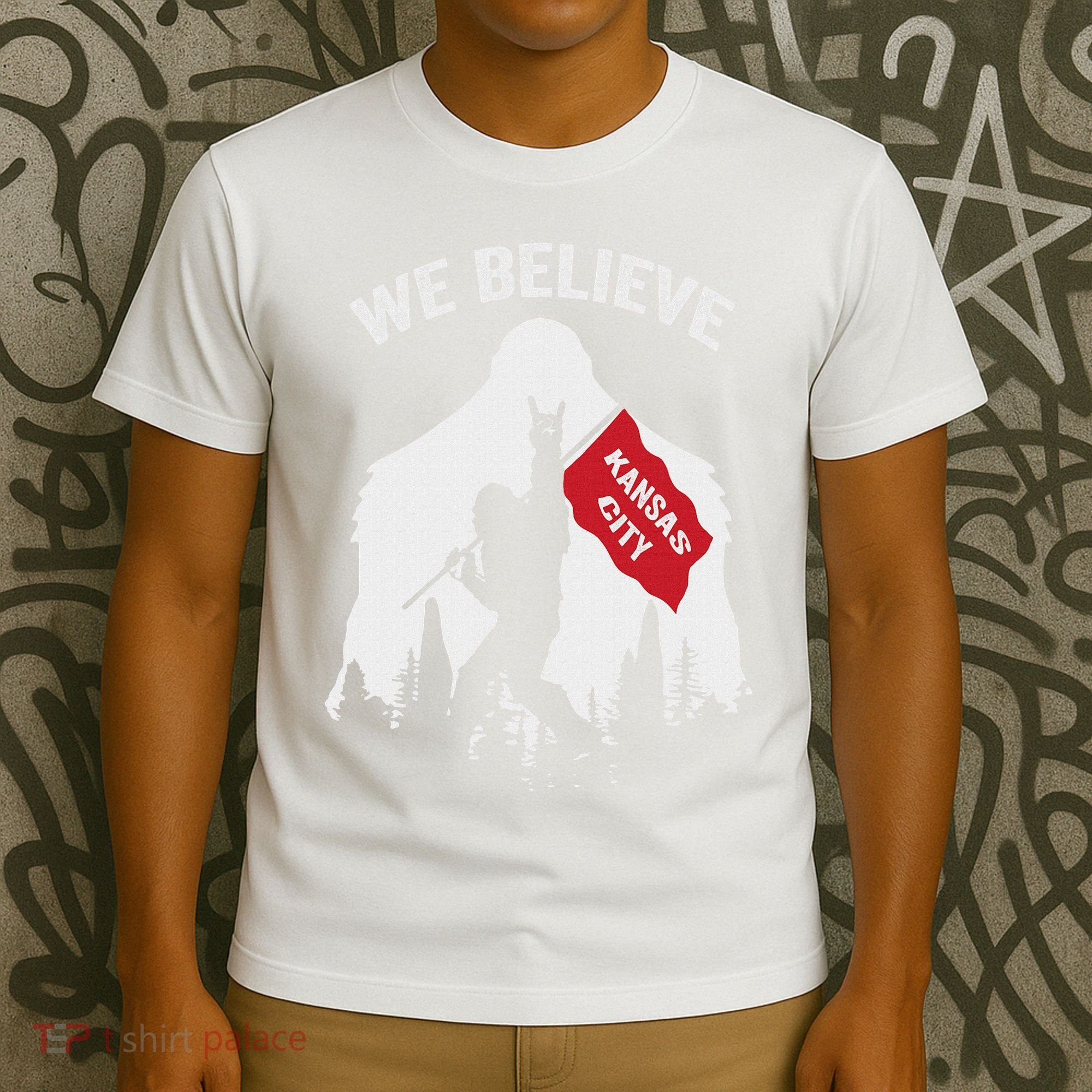 Bigfoot Holding We Believe In Kansas City Red Flag T-Shirt