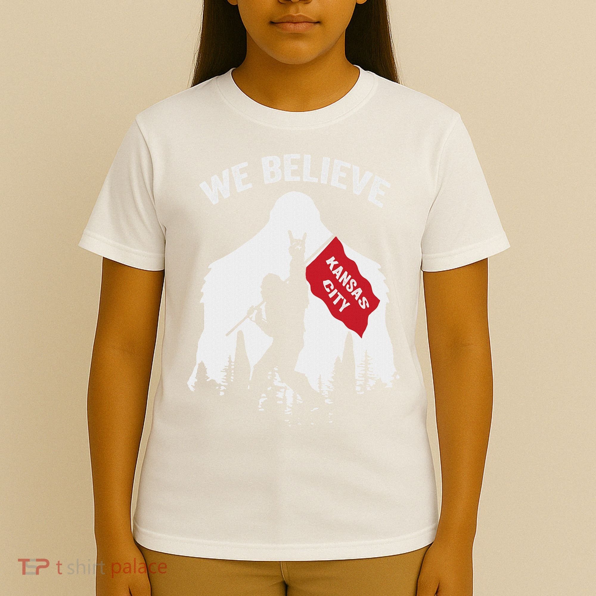 Bigfoot Holding We Believe In Kansas City Red Flag T-Shirt