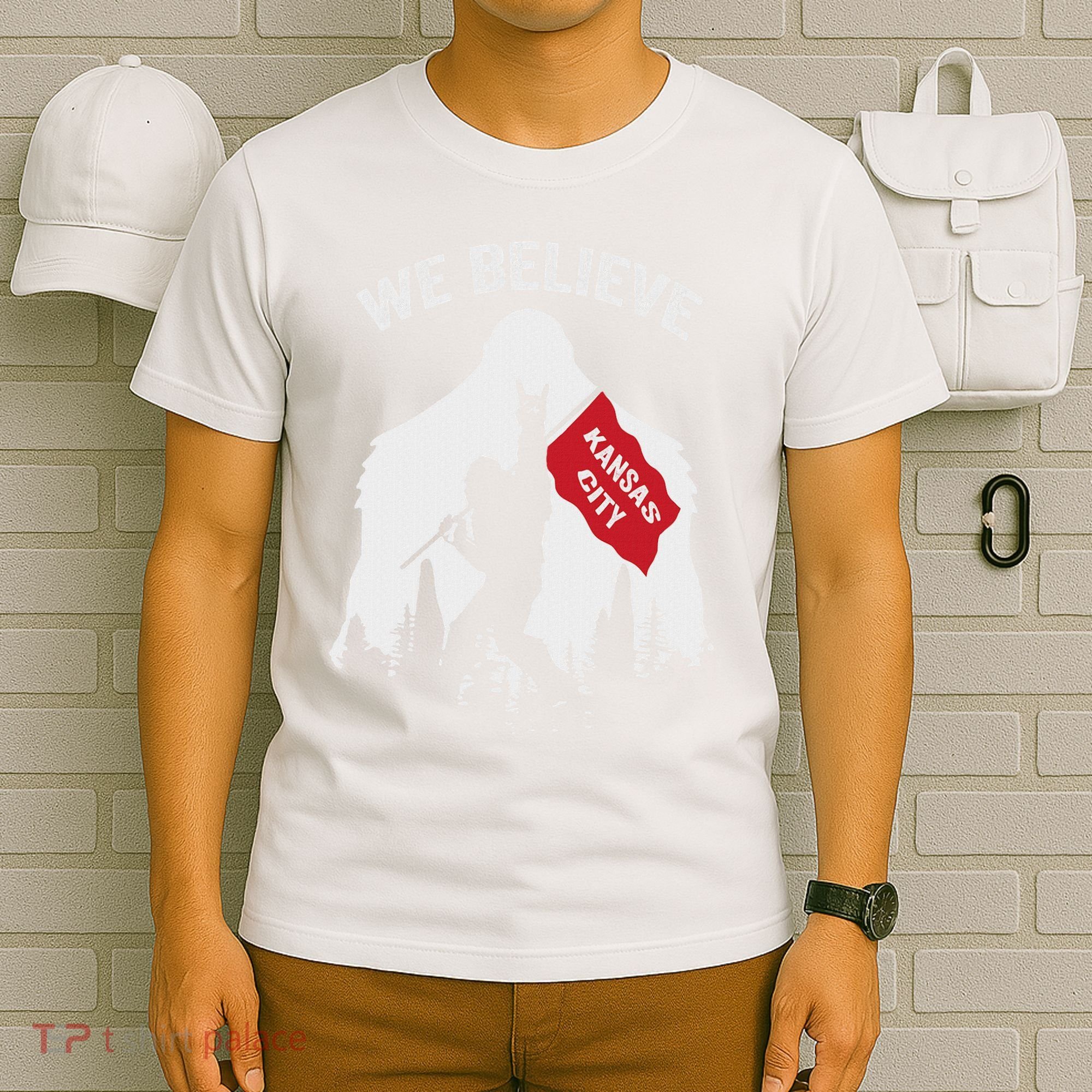 Bigfoot Holding We Believe In Kansas City Red Flag T-Shirt