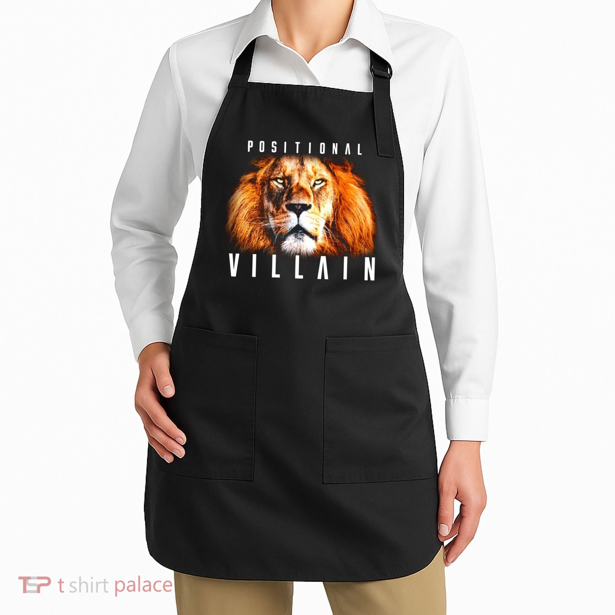 Wearing Positional Villain Apron