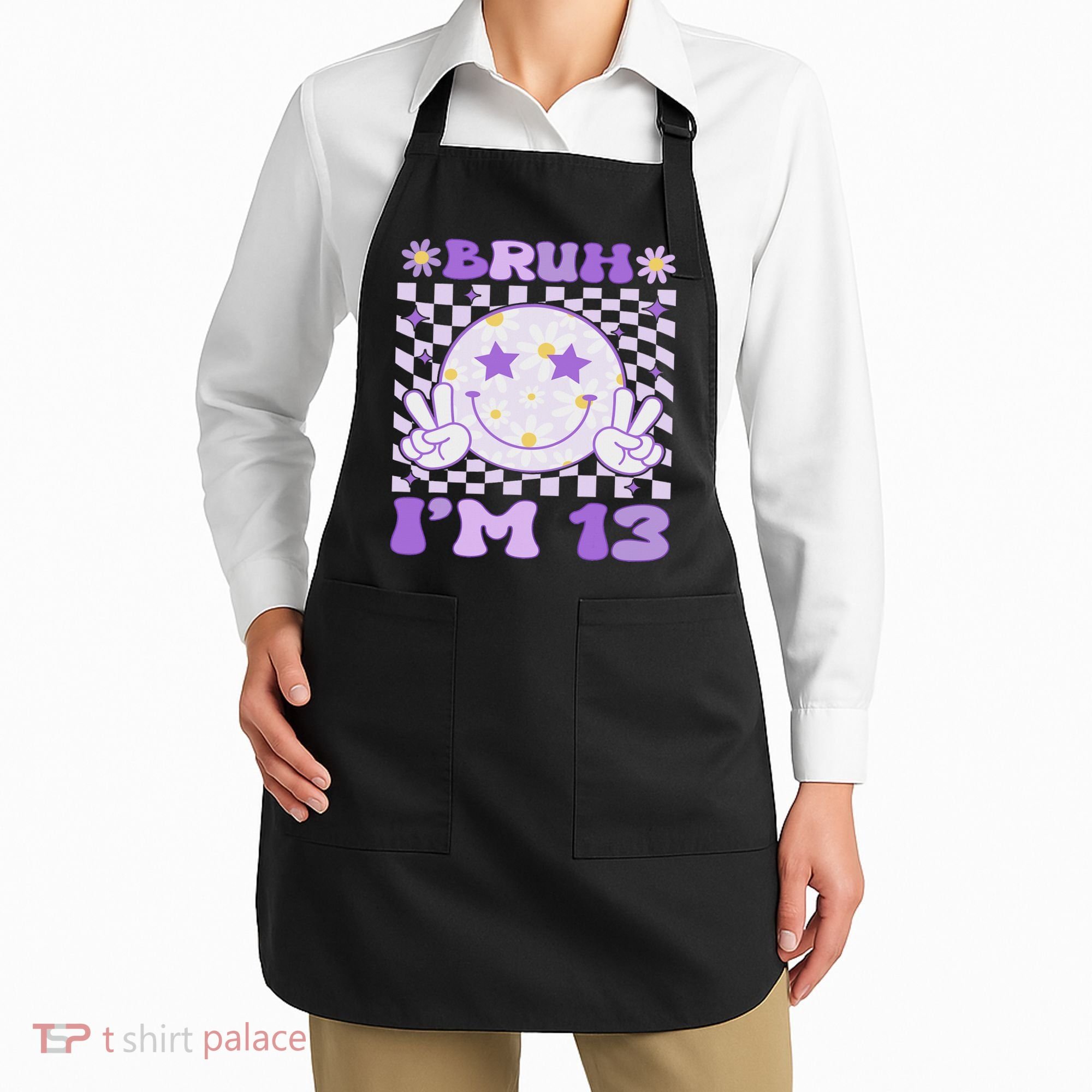 Bruh I'm 13 Years Old Purple Birthday Ns 13th Birthday Apron