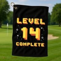 Born In 2007 Level 14 Complete 14th Birthday Retro Gaming Gift Golf Towel thumb 1