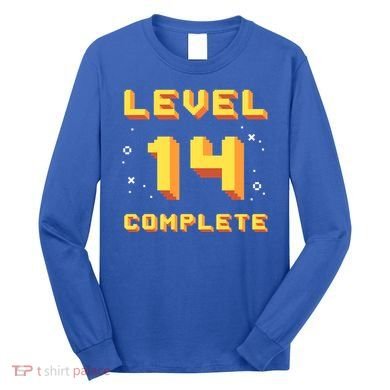 Born In 2007 Level 14 Complete 14th Birthday Retro Gaming Gift Long Sleeve Shirt