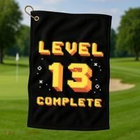 Born In 2008 Level 13 Complete 13th Birthday Retro Gaming Cute Gift Golf Towel thumb 1