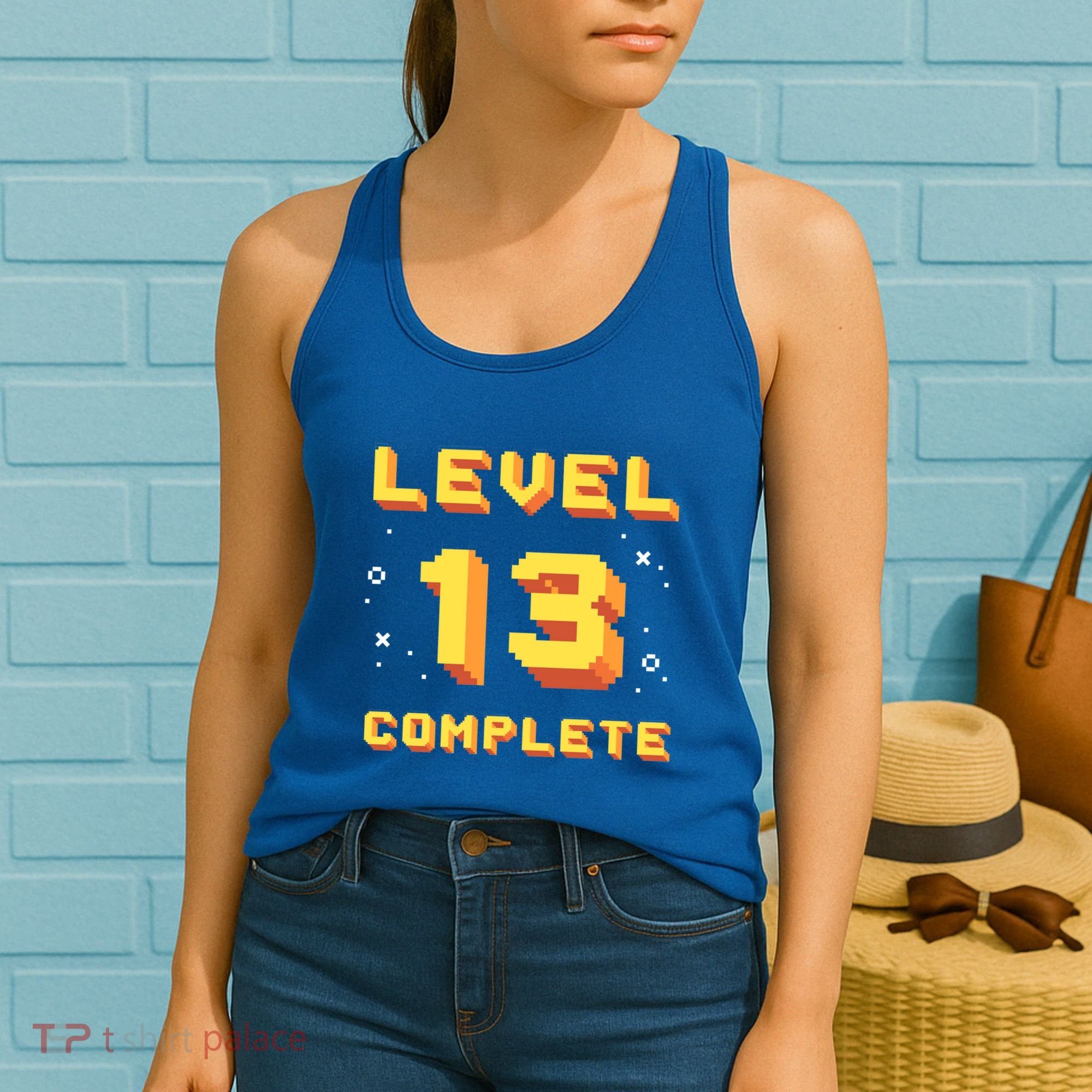 Born In 2008 Level 13 Complete 13th Birthday Retro Gaming Cute Gift Women's Tank Top