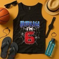Bruh Im 6 Year Old Birthday Spider Web Boy 6th Birthday Tank Top thumb 4