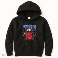 Bruh Im 6 Year Old Birthday Spider Web Boy 6th Birthday Kids Hoodie thumb 0